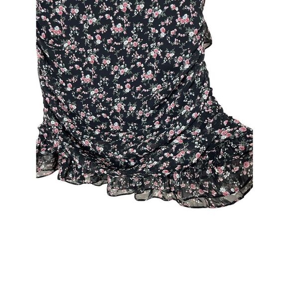 Lulus Estella Black Floral Print Ruched Ruffled Mini Dress Size M - Picture 6 of 11